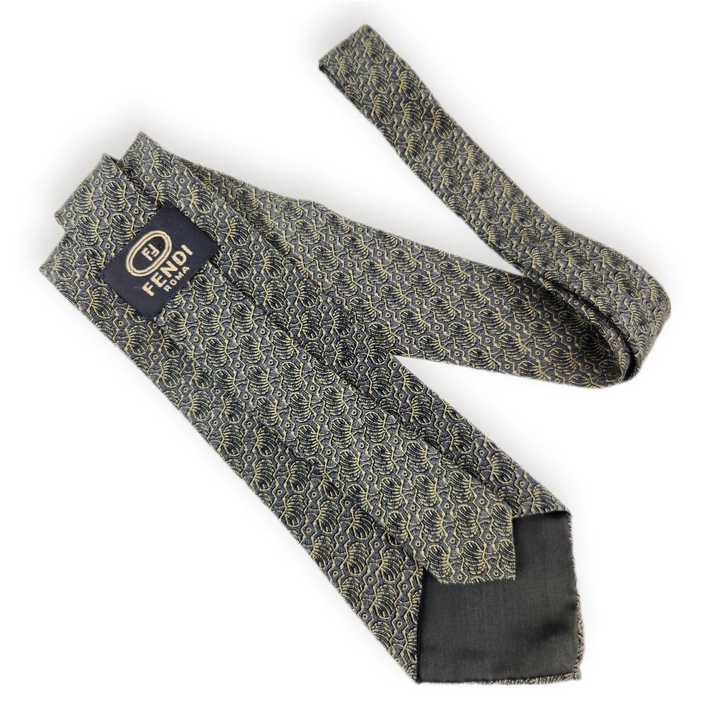 Vintage Abstract Blue & Tan Silk Tie